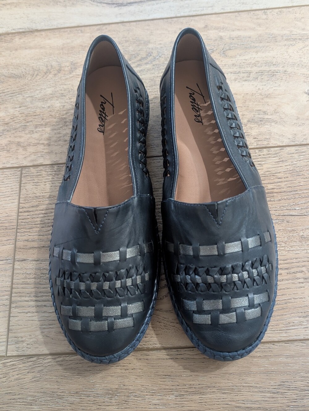 Trotters Navy Braided Leather Slip-On Loafers
